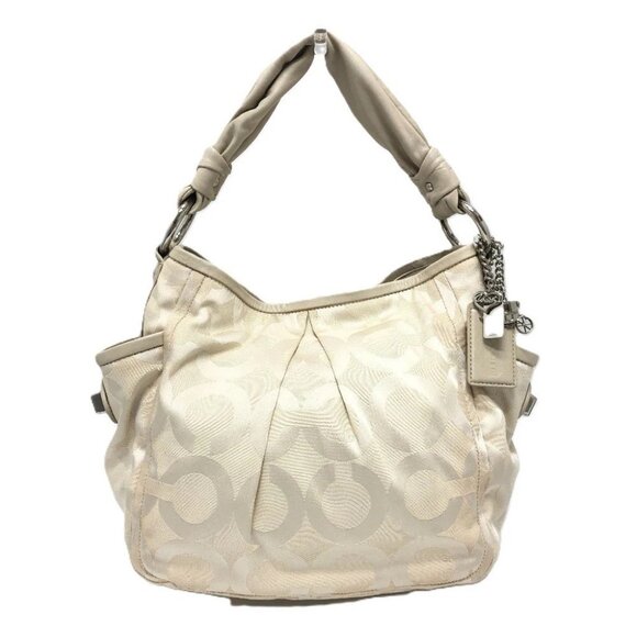 COACH 13427 Op art Bag Shoulder Bag Hand Bag Leather/Canvas Beige/SilverHardware - Picture 1 of 13